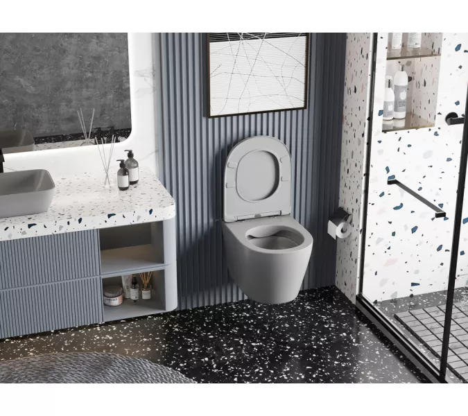 Унитаз ABBER Bequem AC1102MG подвесной серый матовый, безободковый, Выбрать цвет: Серый матовый, изображение 4