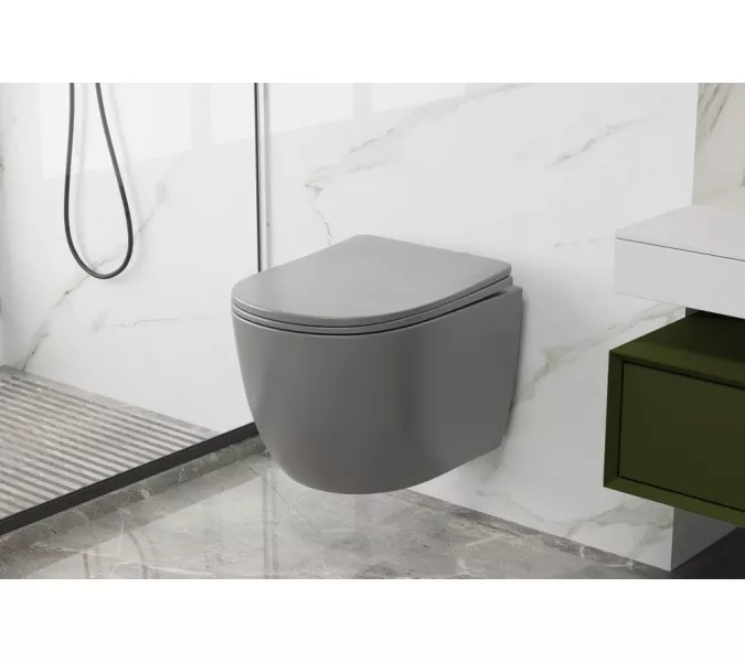 Унитаз ABBER Bequem AC1103MG подвесной серый матовый, безободковый, Выбрать цвет: Серый матовый, изображение 3
