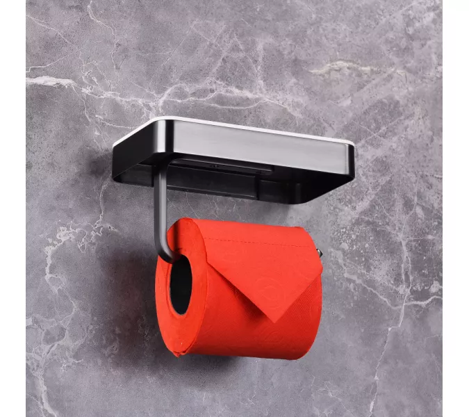 Бумагодержатель с полкой для телефона ABBER Westen AA1730B черный матовый, Выбрать цвет: Черный матовый, изображение 2