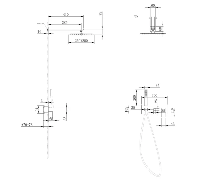 Душевая система ABBER Daheim AF8218B скрытого монтажа без излива, черная матовая, Выбрать цвет: Черный матовый, изображение 3