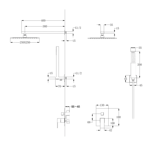 Душевая система ABBER Daheim AF8219 скрытого монтажа без излива, хром, Выбрать цвет: Хром, изображение 3