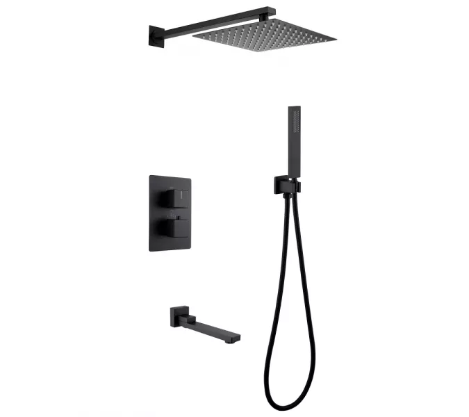 Душевая система ABBER Daheim AF8250B скрытого монтажа с изливом, термостат, черная матовая, Выбрать цвет: Черный матовый