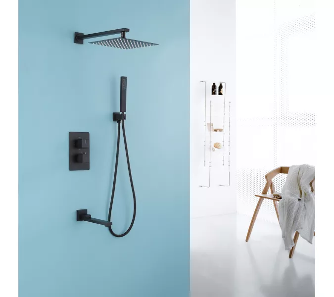 Душевая система ABBER Daheim AF8250B скрытого монтажа с изливом, термостат, черная матовая, Выбрать цвет: Черный матовый, изображение 2