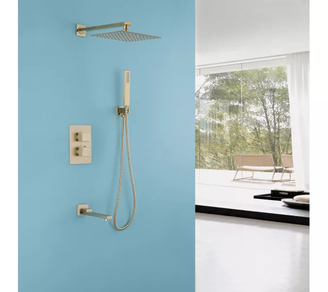 Душевая система ABBER Daheim AF8250G скрытого монтажа с изливом, термостат, золото матовое, Выбрать цвет: Золото матовое, изображение 2