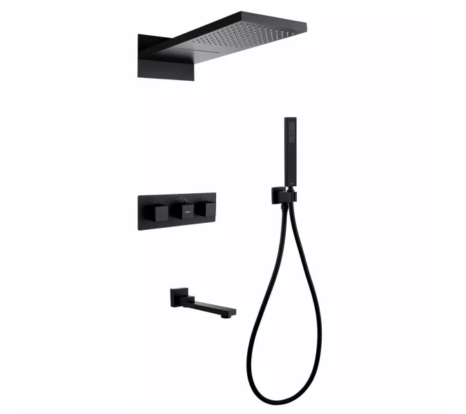 Душевая система ABBER Daheim AF8253B скрытого монтажа с изливом, термостат, черный матовый, Выбрать цвет: Черный матовый