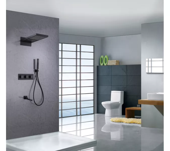 Душевая система ABBER Daheim AF8253B скрытого монтажа с изливом, термостат, черный матовый, Выбрать цвет: Черный матовый, изображение 2