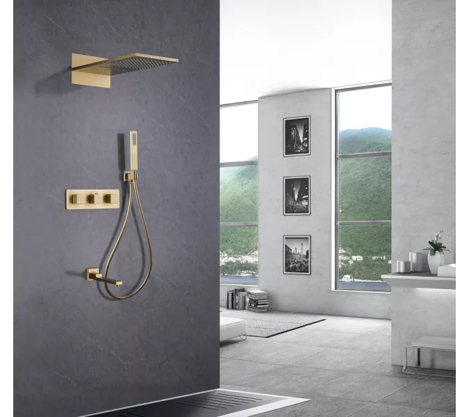 Душевая система ABBER Daheim AF8253G скрытого монтажа с изливом, термостат, золото матовое, Выбрать цвет: Золото матовое, изображение 2