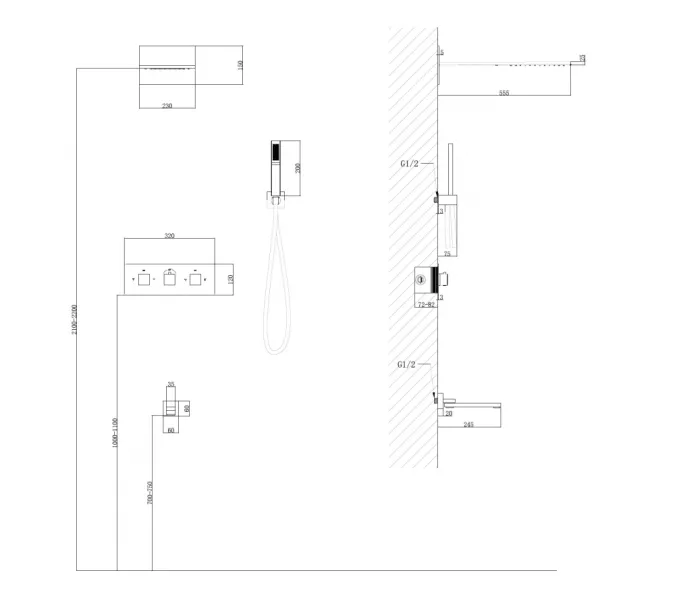 Душевая система ABBER Daheim AF8253G скрытого монтажа с изливом, термостат, золото матовое, Выбрать цвет: Золото матовое, изображение 3