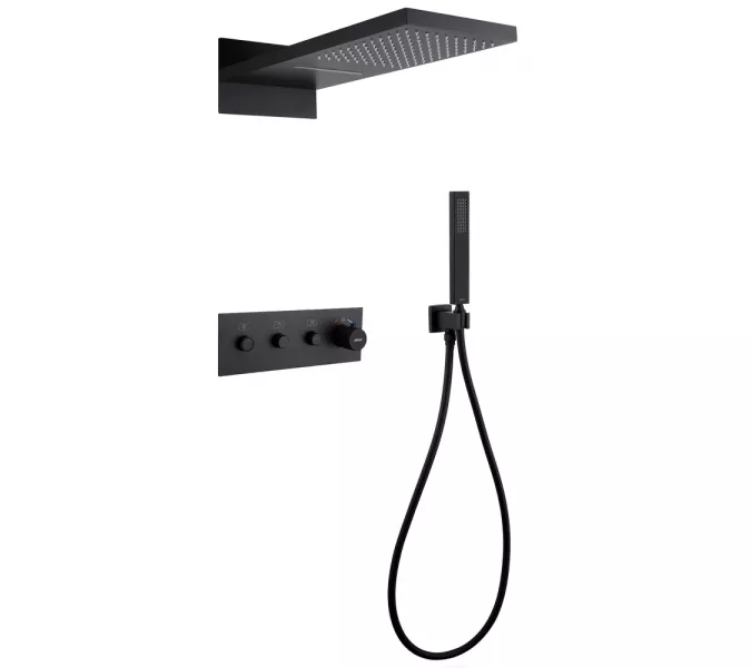 Душевая система ABBER Rund AF8752B скрытого монтажа без излива, термостат, черная матовая, Выбрать цвет: Черный матовый