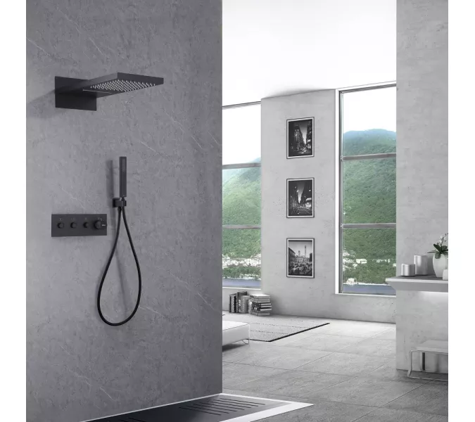 Душевая система ABBER Rund AF8752B скрытого монтажа без излива, термостат, черная матовая, Выбрать цвет: Черный матовый, изображение 2