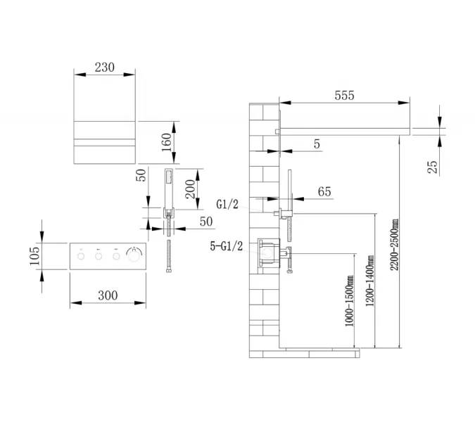 Душевая система ABBER Rund AF8752B скрытого монтажа без излива, термостат, черная матовая, Выбрать цвет: Черный матовый, изображение 3