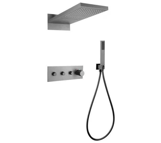 Душевая система ABBER Rund AF8752NG скрытого монтажа без излива, термостат, никель, Выбрать цвет: Никель