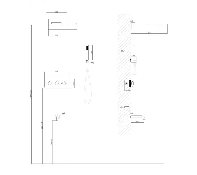 Душевая система ABBER Wasser Kreis AF8150 скрытого монтажа с изливом, термостат, хром, Выбрать цвет: Хром, изображение 3