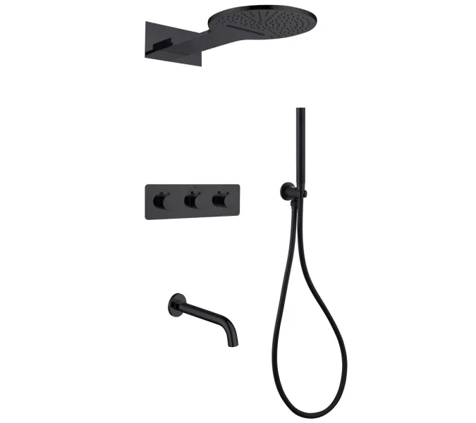 Душевая система ABBER Wasser Kreis AF8150B скрытого монтажа с изливом, термостат, черная матовая, Выбрать цвет: Черный матовый