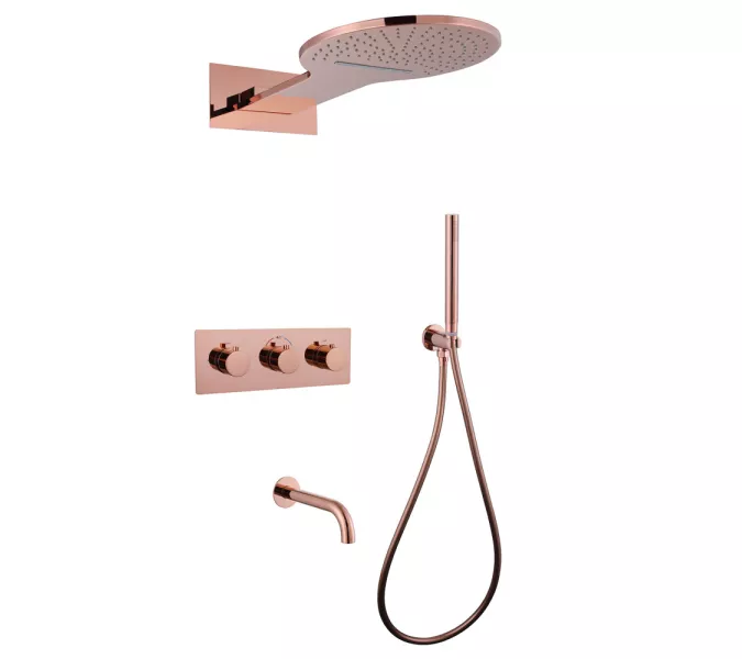 Душевая система ABBER Wasser Kreis AF8150RG скрытого монтажа с изливом, термостат, розовое золото, Выбрать цвет: Розовое золото