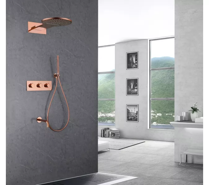 Душевая система ABBER Wasser Kreis AF8150RG скрытого монтажа с изливом, термостат, розовое золото, Выбрать цвет: Розовое золото, изображение 2