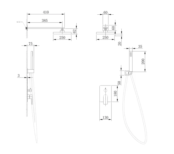 Душевая система ABBER Weiss Insel AF8018B скрытого монтажа без излива, черная матовая, Выбрать цвет: Черный матовый, изображение 3