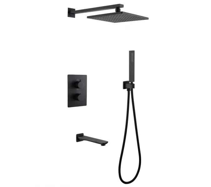 Душевая система ABBER Weiss Insel AF8050B скрытого монтажа с изливом, термостат, черная матовая, Выбрать цвет: Черный матовый