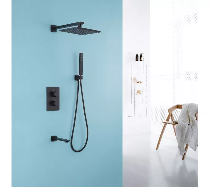 Душевая система ABBER Weiss Insel AF8050B скрытого монтажа с изливом, термостат, черная матовая, Выбрать цвет: Черный матовый, изображение 2