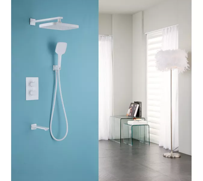 Душевая система ABBER Weiss Insel AF8050W скрытого монтажа с изливом, термостат, белый, Выбрать цвет: Белый, изображение 2