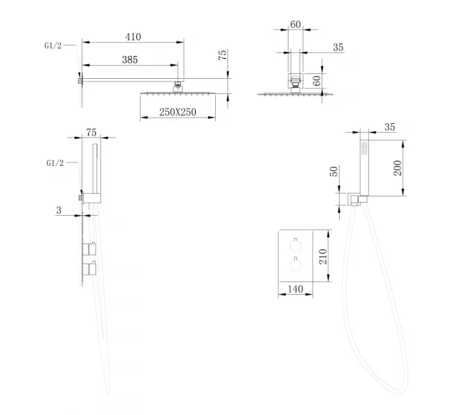 Душевая система ABBER Weiss Insel AF8051 скрытого монтажа без излива, термостат, хром, Выбрать цвет: Хром, изображение 3