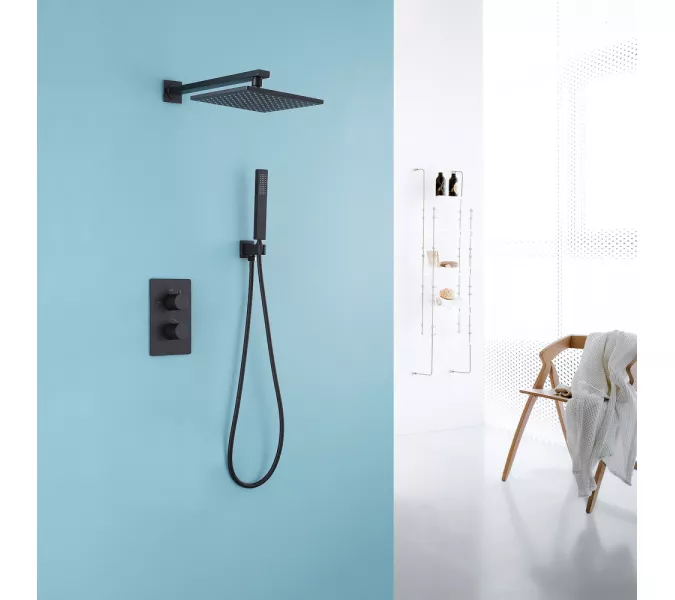Душевая система ABBER Weiss Insel AF8051B скрытого монтажа без излива, термостат, черный матовый, Выбрать цвет: Черный матовый, изображение 2