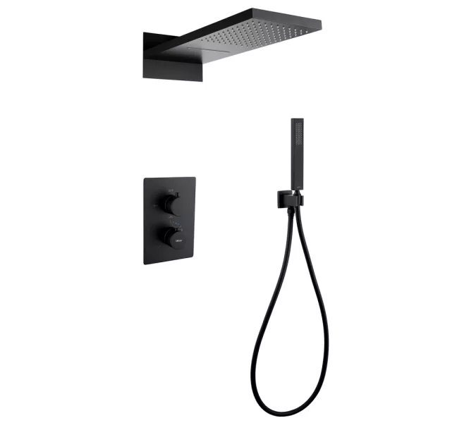 Душевая система ABBER Weiss Insel AF8052B скрытого монтажа без излива, термостат, черная матовая, Выбрать цвет: Черный матовый