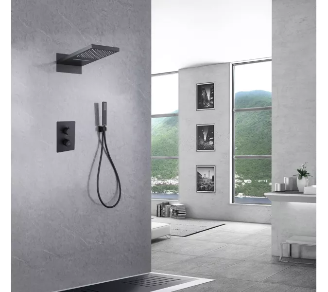 Душевая система ABBER Weiss Insel AF8052B скрытого монтажа без излива, термостат, черная матовая, Выбрать цвет: Черный матовый, изображение 2