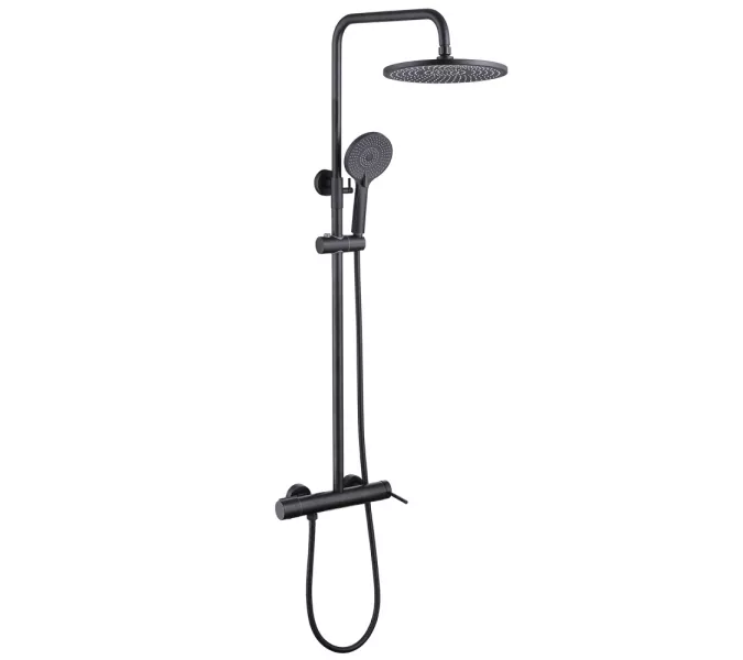 Душевая стойка ABBER Emotion AF8816B с изливом, черная матовая, Выбрать цвет: Черный матовый, Регулируемая высота: 810-1140