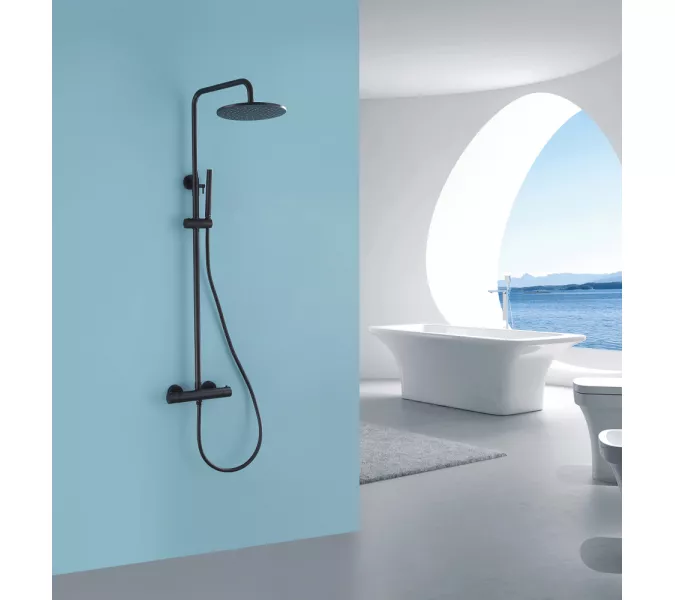 Душевая стойка ABBER Wasser Kreis AF8160B с термостатом без излива, черная матовая, Выбрать цвет: Черный матовый, изображение 2