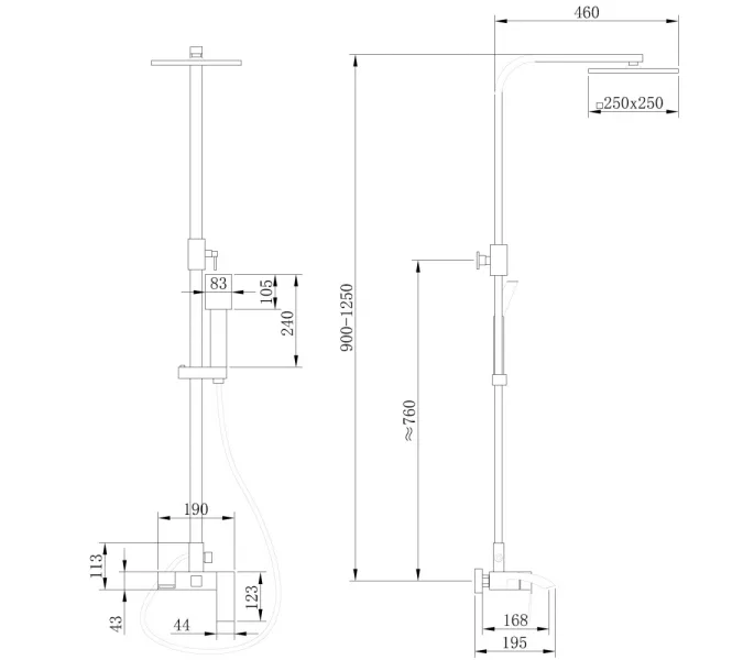Душевая стойка ABBER Wasserfall AF8616B с изливом, черная матовая, Выбрать цвет: Черный матовый, Регулируемая высота: 900-1250, изображение 3