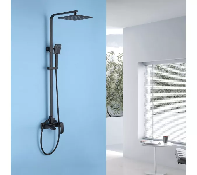 Душевая стойка ABBER Wasserfall AF8616B с изливом, черная матовая, Выбрать цвет: Черный матовый, Регулируемая высота: 900-1250, изображение 2