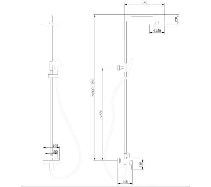 Душевая стойка ABBER Weiss Insel AF8020 без излива, хром, Выбрать цвет: Хром, изображение 3