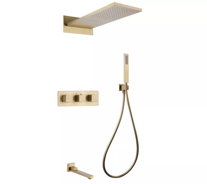 Душевая система ABBER Daheim AF8253G скрытого монтажа с изливом, термостат, золото матовое, Выбрать цвет: Золото матовое