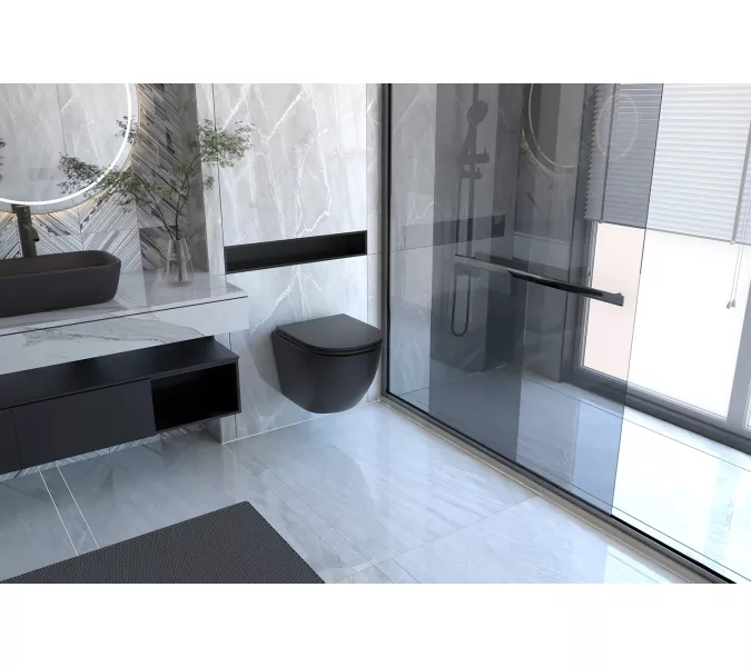 Унитаз ABBER BEQUEM AC1100MB подвесной черный матовый, безободковый, Выбрать цвет: Черный матовый, изображение 2