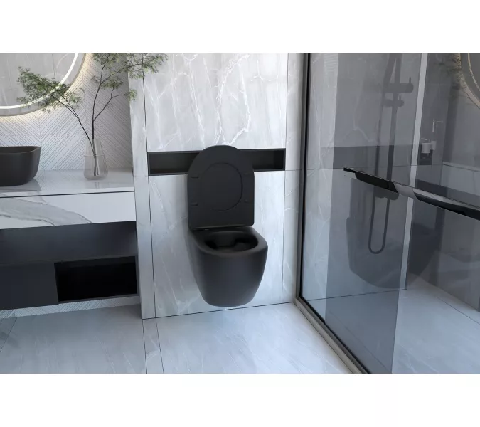 Унитаз ABBER BEQUEM AC1100MB подвесной черный матовый, безободковый, Выбрать цвет: Черный матовый, изображение 3