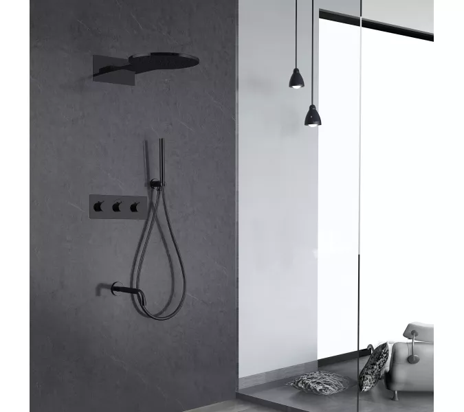Душевая система ABBER Wasser Kreis AF8150B скрытого монтажа с изливом, термостат, черная матовая, Выбрать цвет: Черный матовый, изображение 2