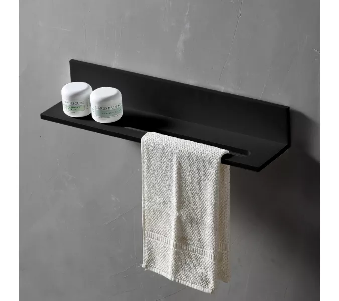 Полочка с полотенцедержателем для ванной комнаты ABBER Stein AS1655MB черная матовая, Выбрать цвет: Черный матовый