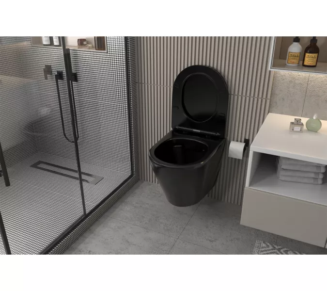 Унитаз ABBER Bequem AC1102MB подвесной черный матовый, безободковый, Выбрать цвет: Черный матовый, изображение 4