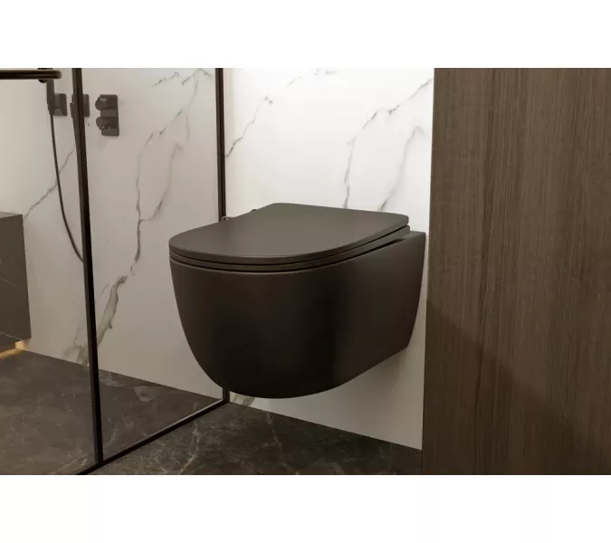 Унитаз ABBER Bequem AC1104MB подвесной черный матовый, безободковый, Выбрать цвет: Черный матовый, изображение 4