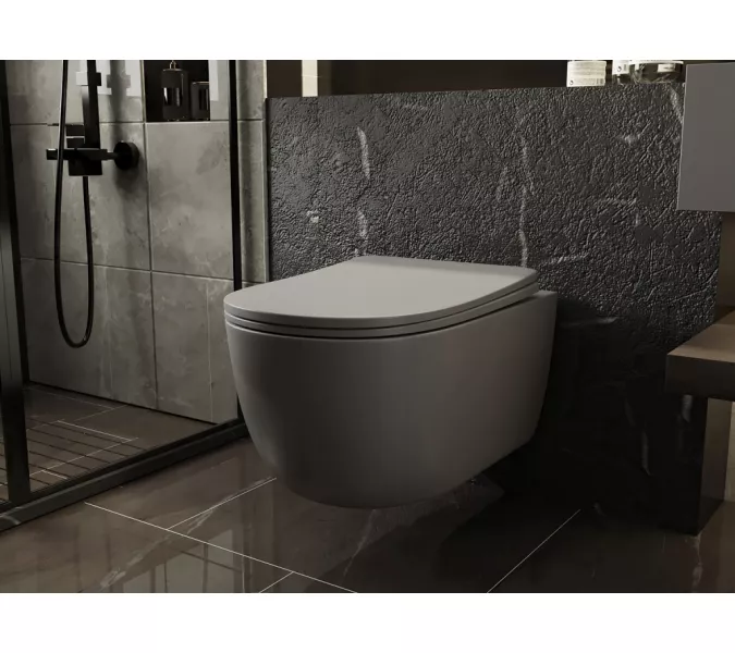 Унитаз ABBER Bequem AC1104MG подвесной серый матовый, безободковый, Выбрать цвет: Серый матовый, изображение 3