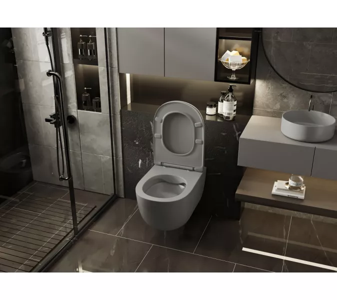 Унитаз ABBER Bequem AC1104MG подвесной серый матовый, безободковый, Выбрать цвет: Серый матовый, изображение 4