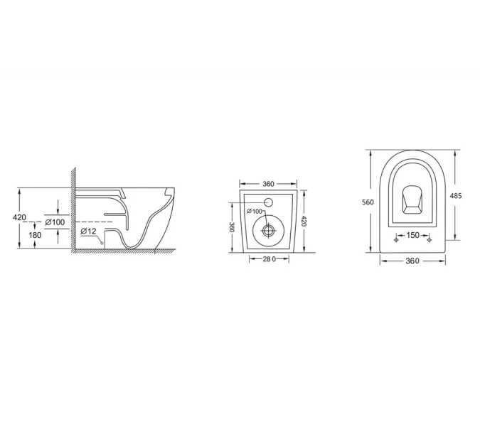 Унитаз ABBER Bequem AC1111 приставной белый, безободковый, изображение 9
