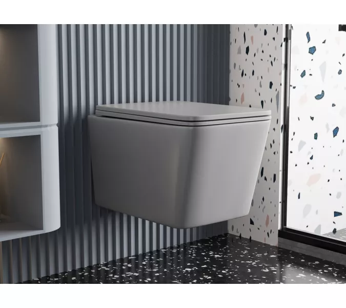 Унитаз ABBER Rechteck AC1201MG подвесной серый матовый, безободковый, Выбрать цвет: Серый матовый, изображение 2