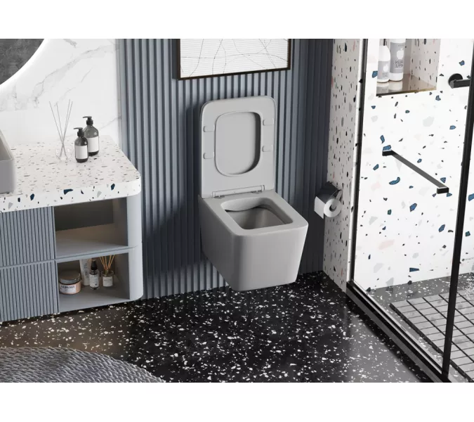 Унитаз ABBER Rechteck AC1201MG подвесной серый матовый, безободковый, Выбрать цвет: Серый матовый, изображение 4