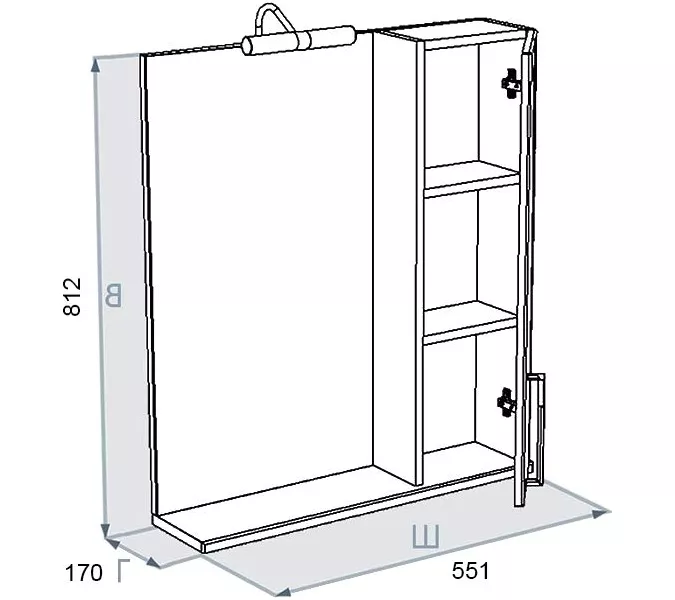 Зеркало-шкаф  Triton Диана 55 R с подсветкой, изображение 6
