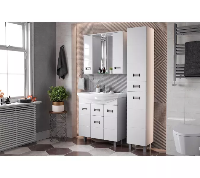 Шкаф-зеркало Балтика 80 белый, с подсветкой, изображение 3