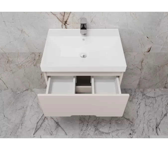 Тумба подвесная "Матис", с раковиной Classic (2 ящика), КРЕМ, ЭМАЛЬ, Выбрать цвет: Крем, Выбрать размер: 60, изображение 4