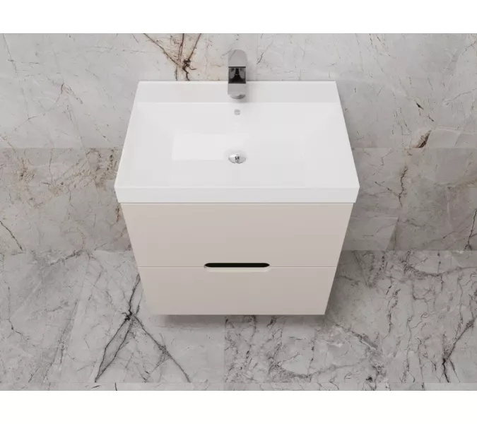 Тумба подвесная "Матис", с раковиной Classic (2 ящика), КРЕМ, ЭМАЛЬ, Выбрать цвет: Крем, Выбрать размер: 60, изображение 3