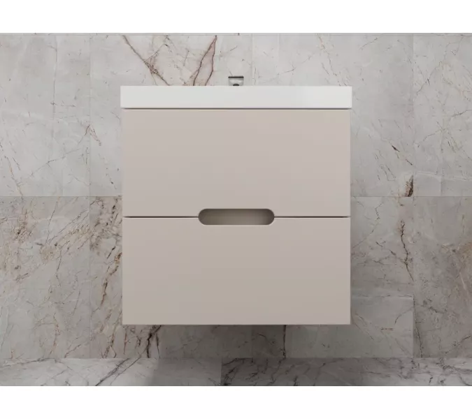 Тумба подвесная "Матис", с раковиной Classic (2 ящика), КРЕМ, ЭМАЛЬ, Выбрать цвет: Крем, Выбрать размер: 60